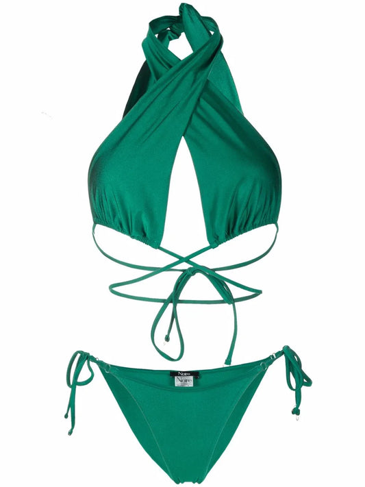 Satin-Finish Triangle-Cup Bikini Set