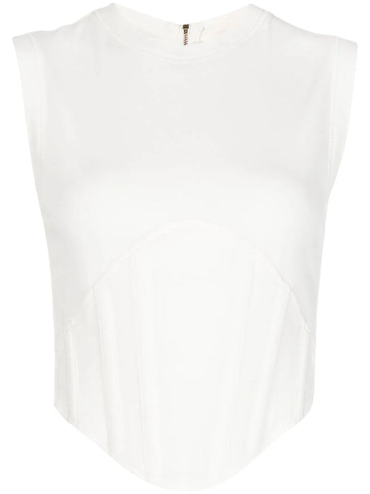 Fine-Ribbed Corset Tank Top
