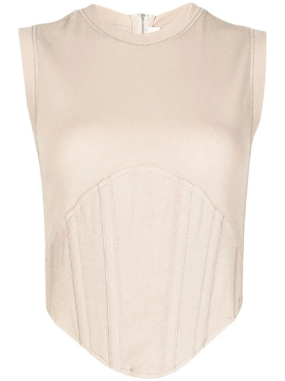 Fine-Ribbed Corset Tank Top