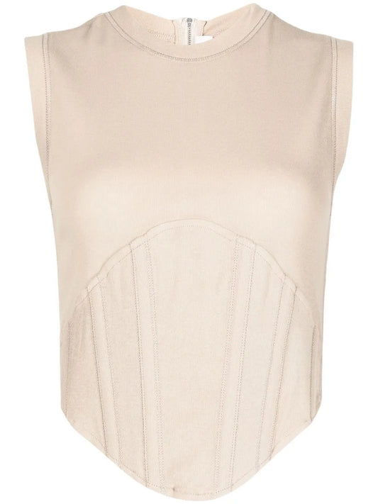 Fine-Ribbed Corset Tank Top