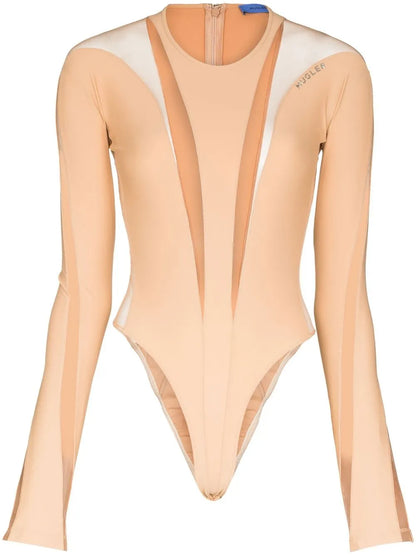 Panelled Long-Sleeve Sheer Bodysuit