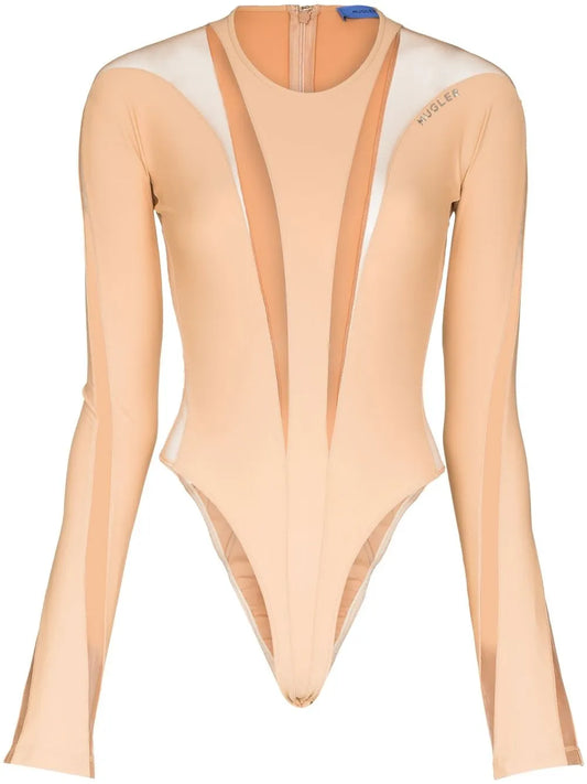 Panelled Long-Sleeve Sheer Bodysuit