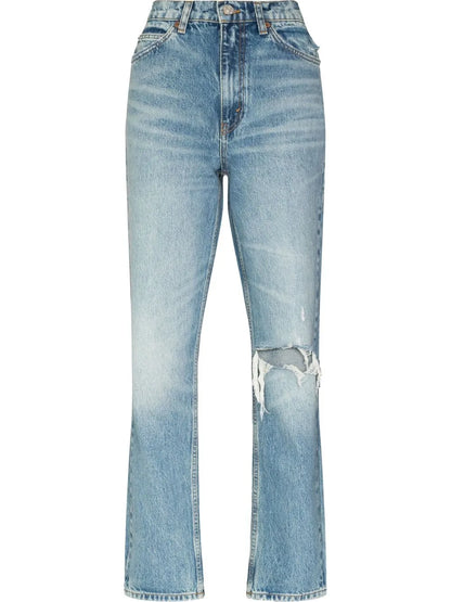 70S Ripped-Knee Straight-Leg Jeans