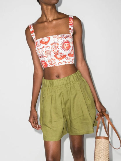 Graphic-Print Square-Neck Top