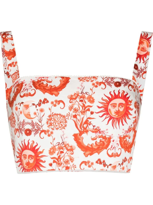 Graphic-Print Square-Neck Top