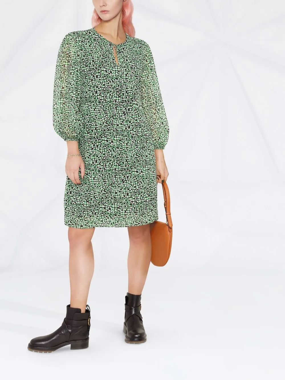 Graphic-Print Long-Sleeve Dress