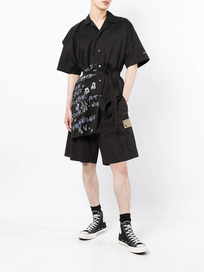 Graphic-Print Belted Shirt
