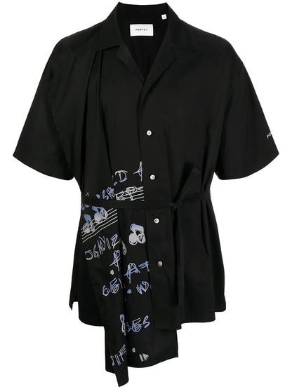 Graphic-Print Belted Shirt