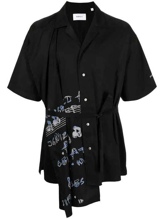 Graphic-Print Belted Shirt