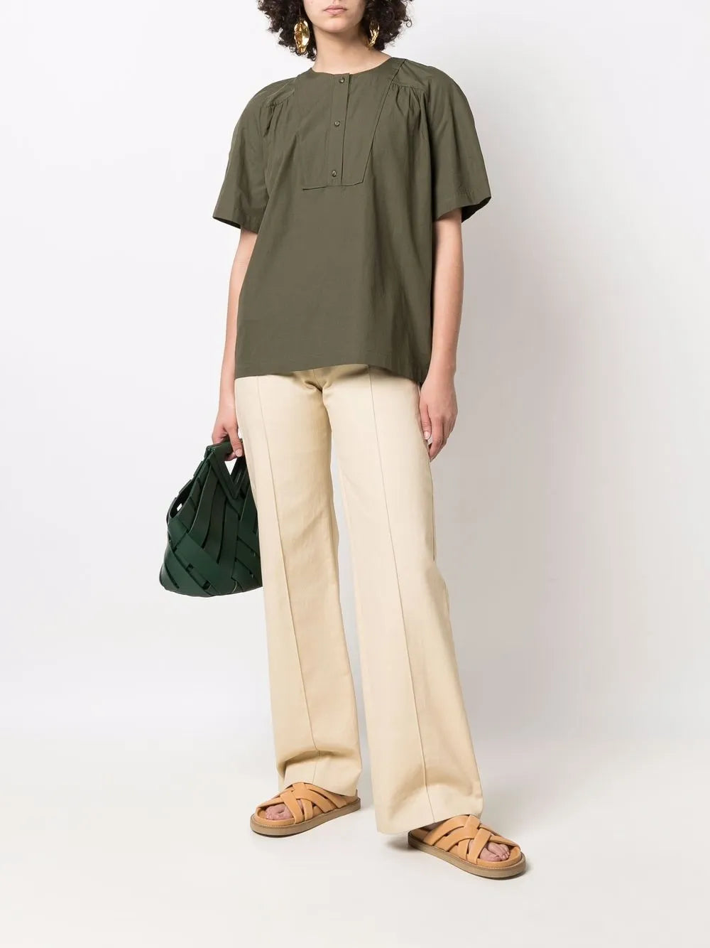 Button-Front Short-Sleeved T-Shirt