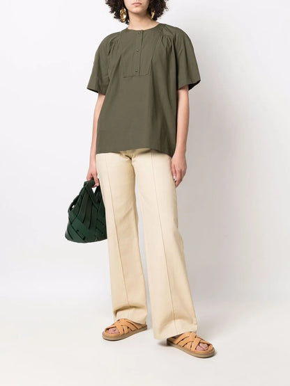 Button-Front Short-Sleeved T-Shirt