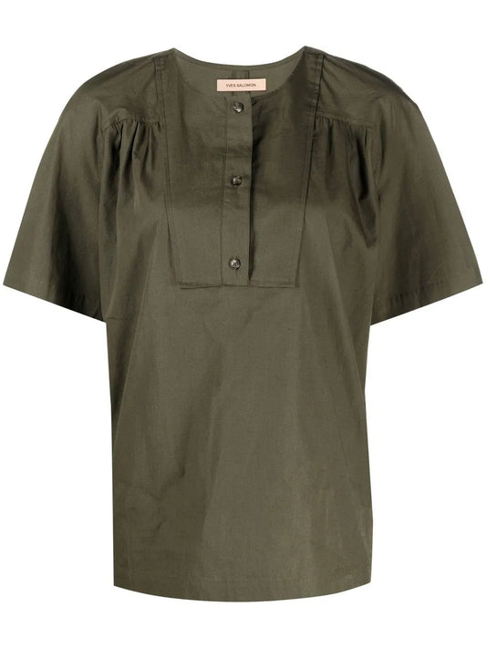 Button-Front Short-Sleeved T-Shirt