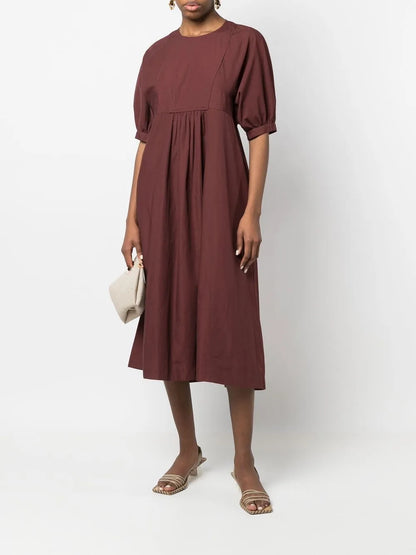 Pleat Detail Puff Sleeve Dress