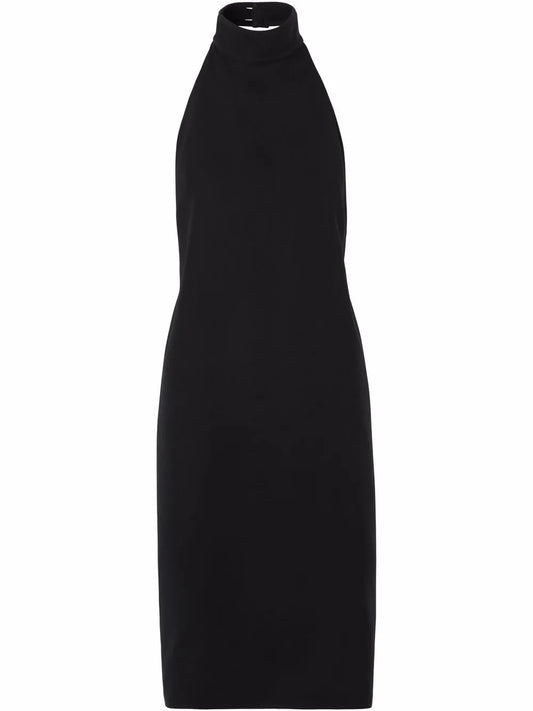 Funnel-Neck Silk Bib Dress