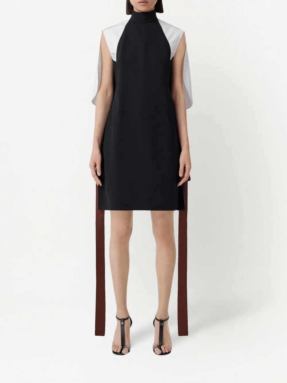 Funnel-Neck Silk Bib Dress