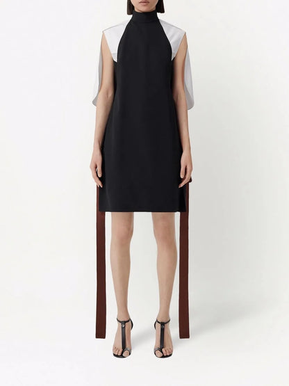 Funnel-Neck Silk Bib Dress