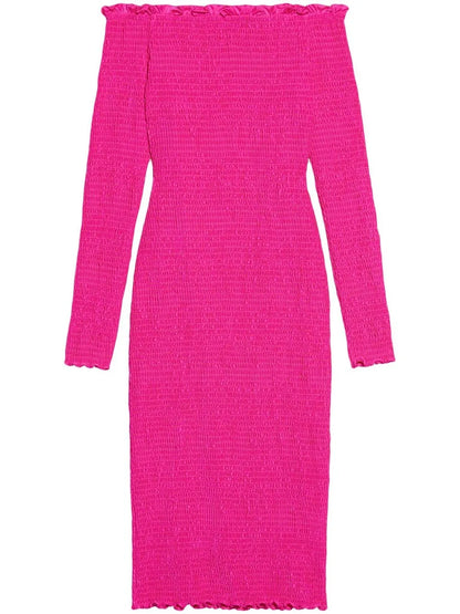 Off-Shoulder Smocked Midi Dress