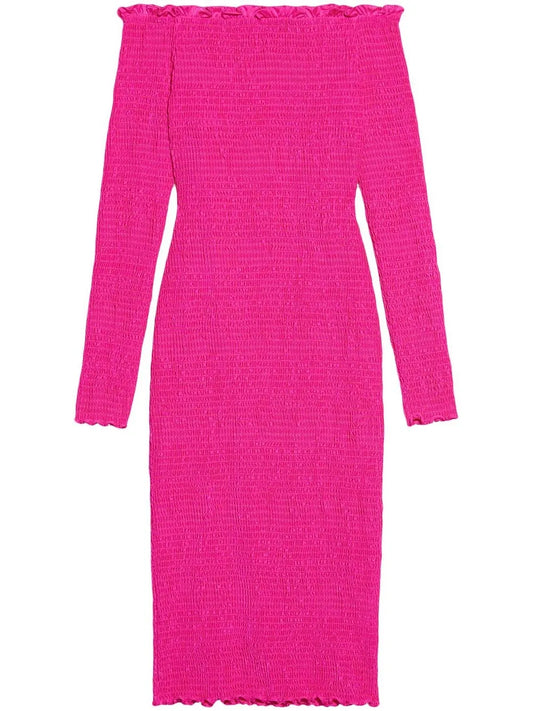 Off-Shoulder Smocked Midi Dress