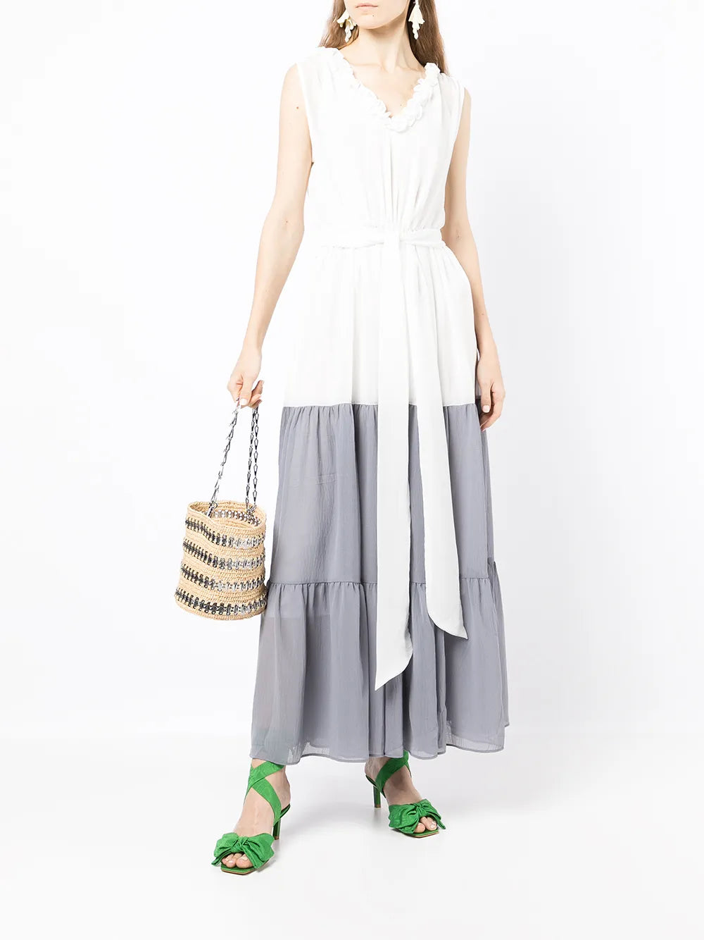 Belted Tiered Evening Gown