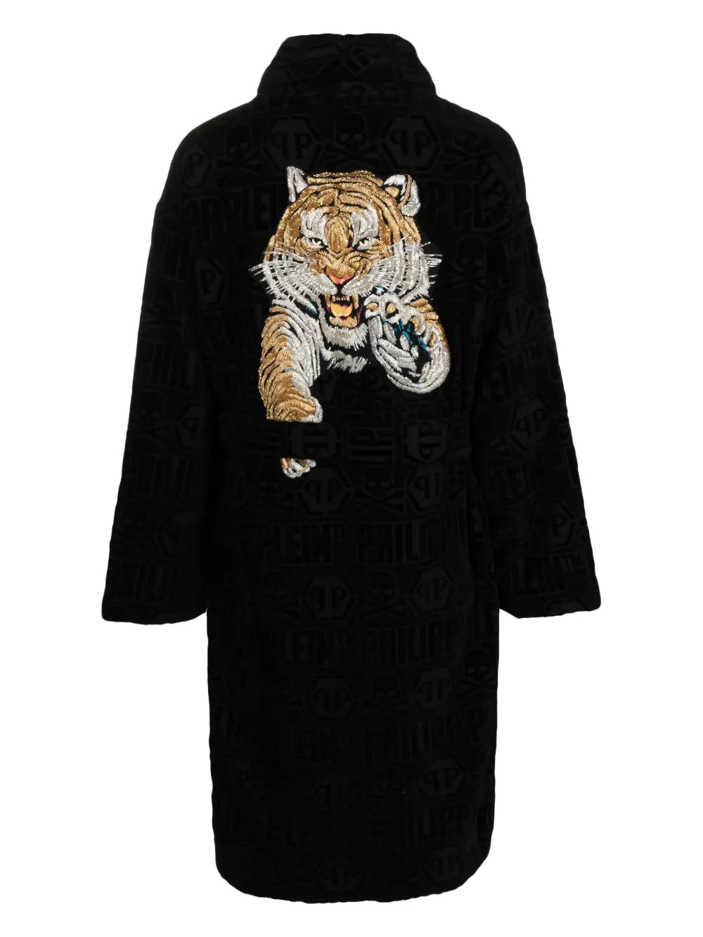 Tiger-Print Bead-Embellished Cotton Bathrobe