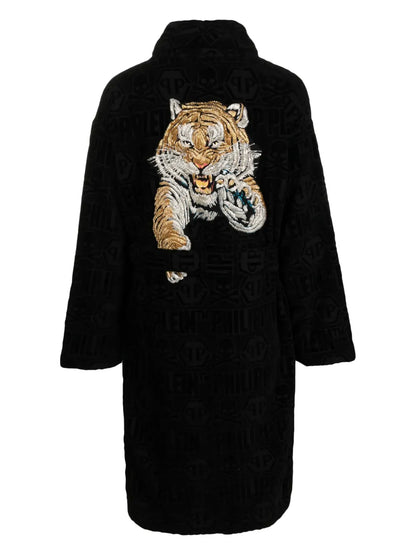 Tiger-Print Bead-Embellished Cotton Bathrobe
