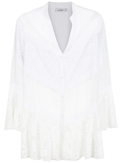 Sheer-Panel Shirt Dress