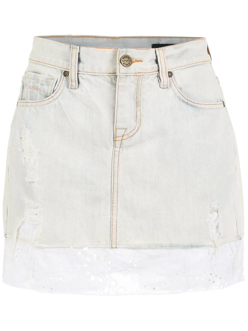 Broderie-Anglaise Trim Denim Skirt