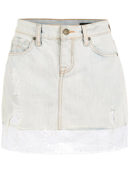 Broderie-Anglaise Trim Denim Skirt