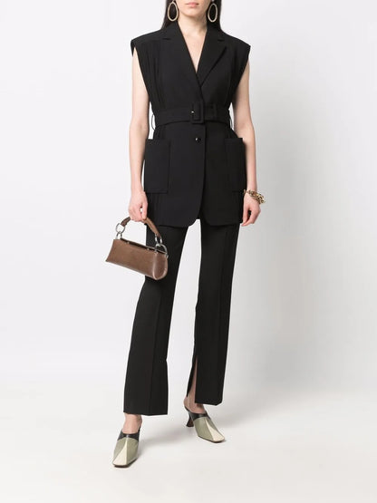 Belted-Waist Sleeveless Blazer