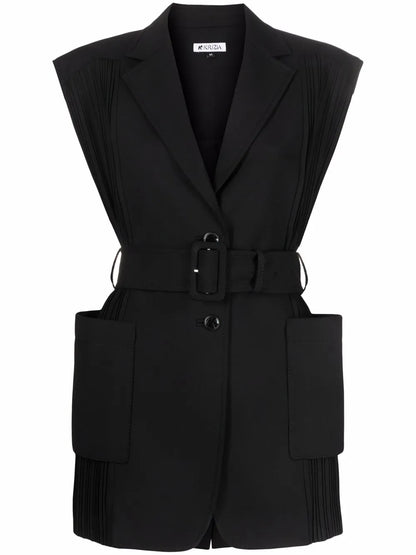 Belted-Waist Sleeveless Blazer