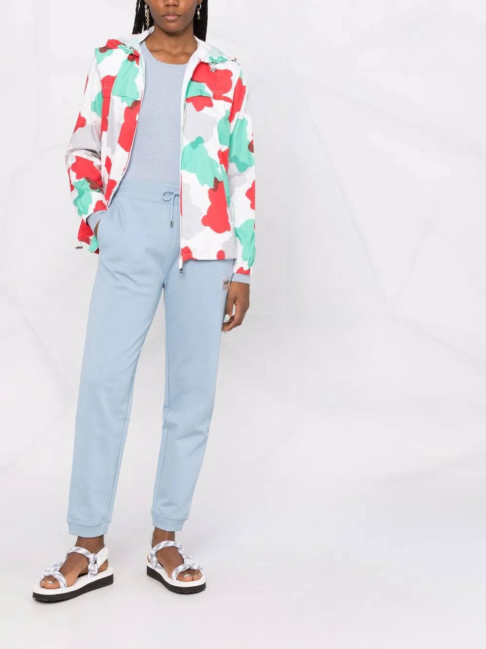 Abstract-Print Drawstring Hood Jacket