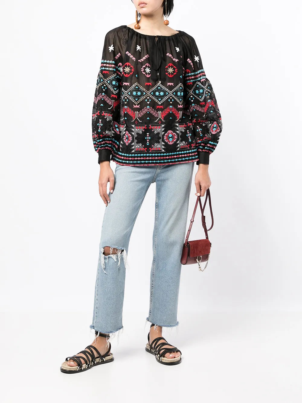 Embroidered Long-Sleeve Blouse
