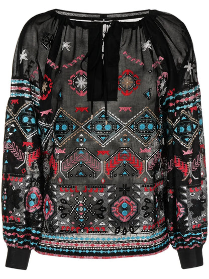 Embroidered Long-Sleeve Blouse