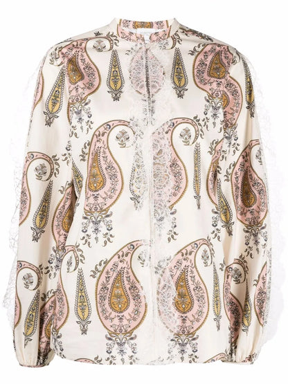 Paisley-Print Puff-Sleeve Blouse