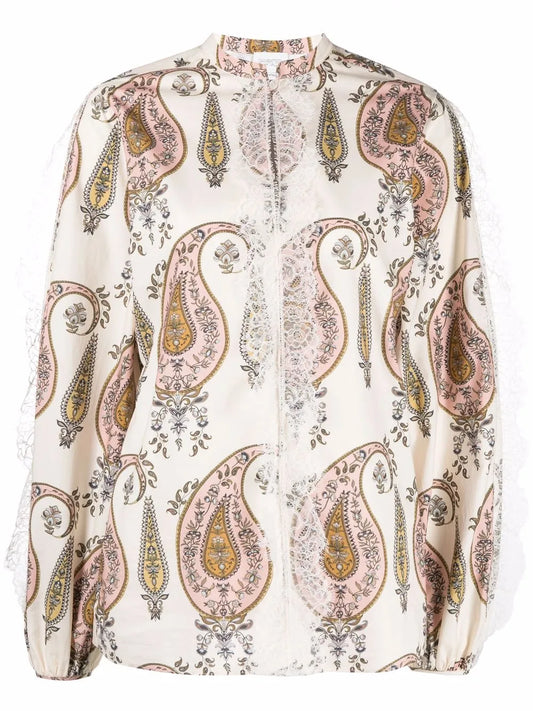Paisley-Print Puff-Sleeve Blouse