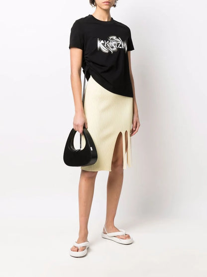 Cut-Out Ribbed Knit Skirt