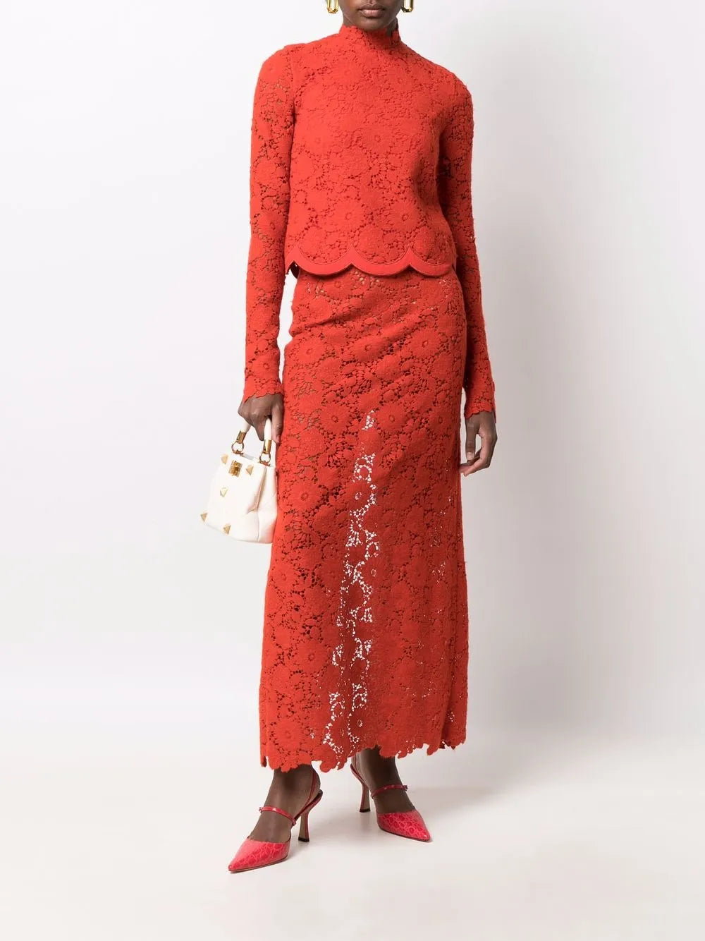 High-Waist Floral-Embroidered Skirt