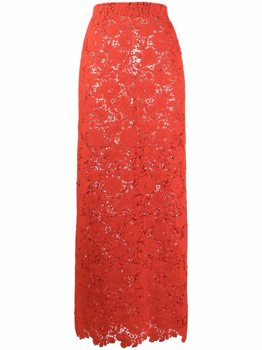 High-Waist Floral-Embroidered Skirt