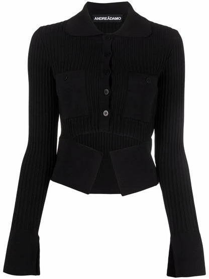 Ribbed Buttoned-Up Knitted Top