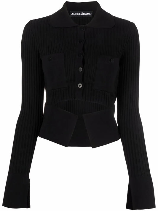 Ribbed Buttoned-Up Knitted Top