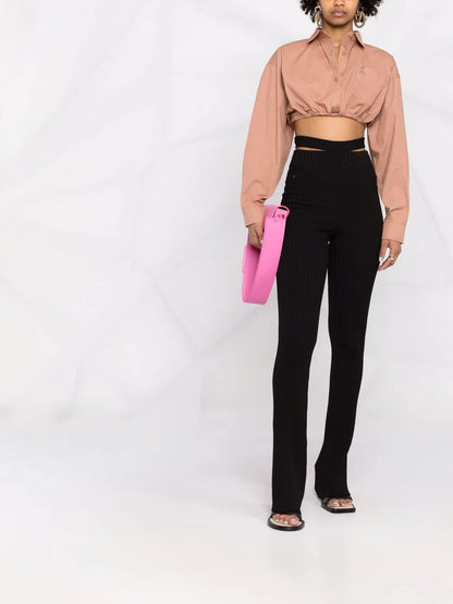 Ribbed-Knit Bootcut Trousers