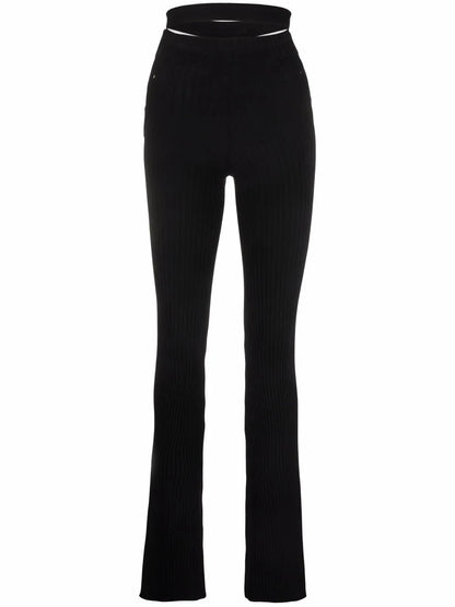 Ribbed-Knit Bootcut Trousers
