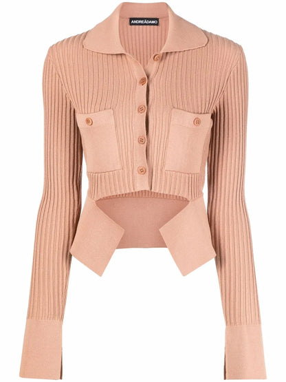 Ribbed Buttoned-Up Knitted Top