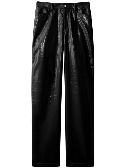 Lacquered-Effect Straight-Leg Trousers