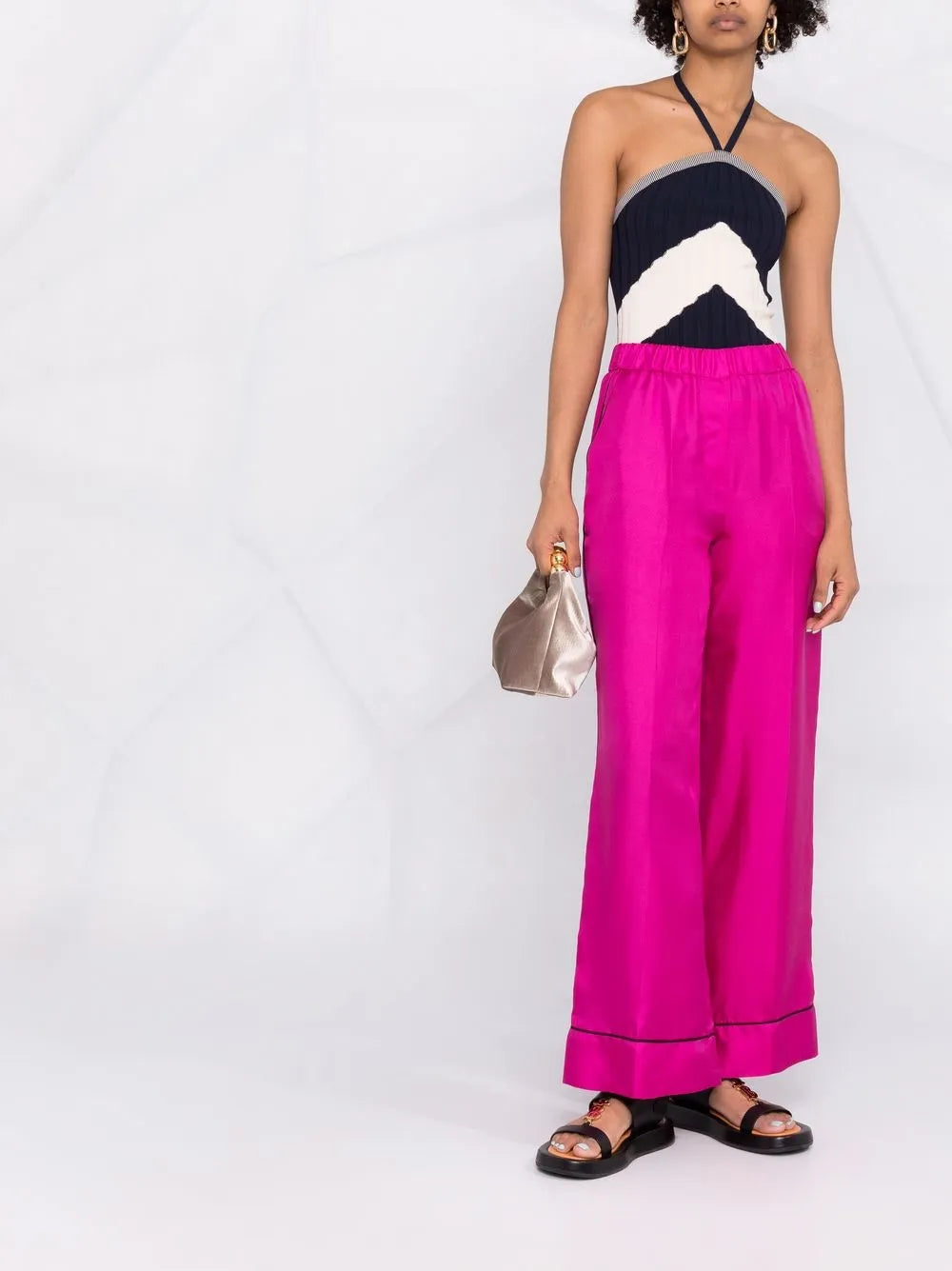 Satin-Effect Wide-Leg Trousers