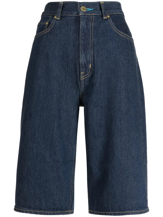 The Turquoise High-Rise Denim Bermuda Shorts
