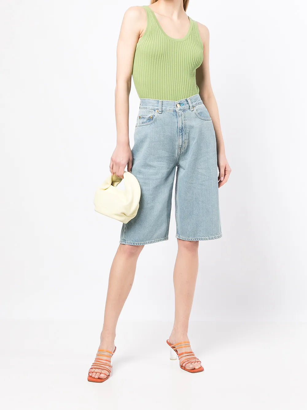 The Turquoise High-Rise Denim Bermuda Shorts