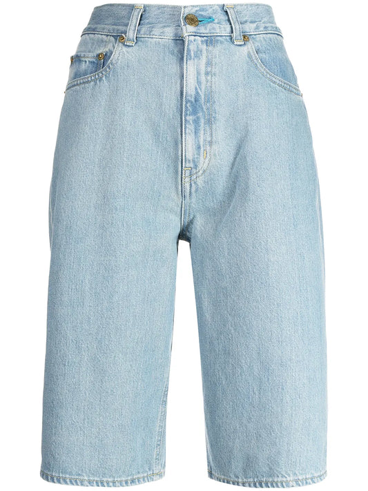 The Turquoise High-Rise Denim Bermuda Shorts