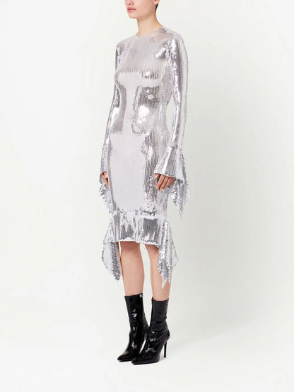 Sequin-Embellished Midi Dress