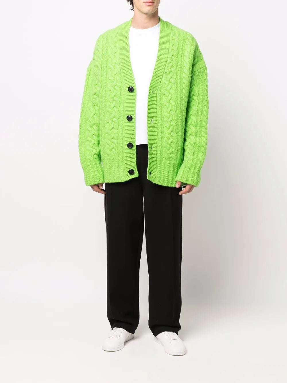 Drop-Shoulder Cable-Knit Cardigan